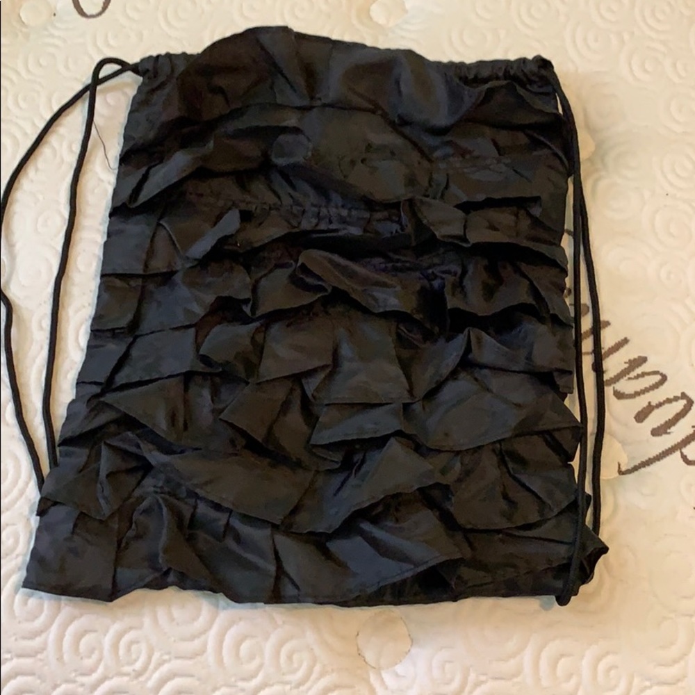 Black Ruffled Drawstring Bag